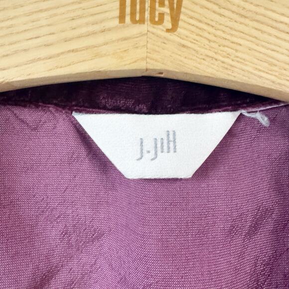 J Jill Women Medium Purple Burgundy Crushed Velvet Button Down Blouse Shirt - Picture 5 of 5